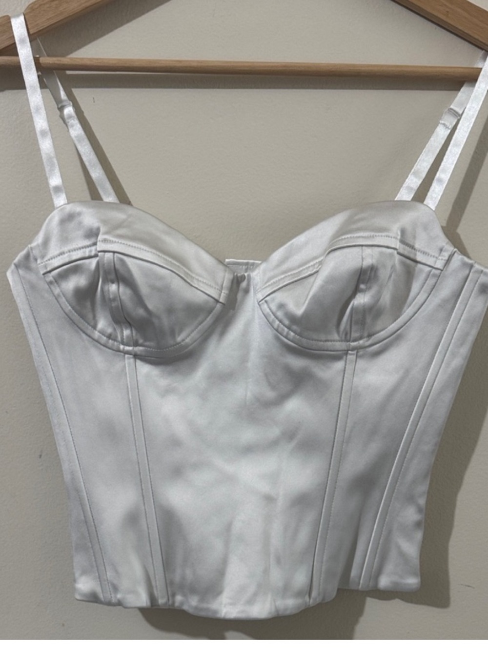 Ten White Satin Bustier Crop Top with Structured Cups